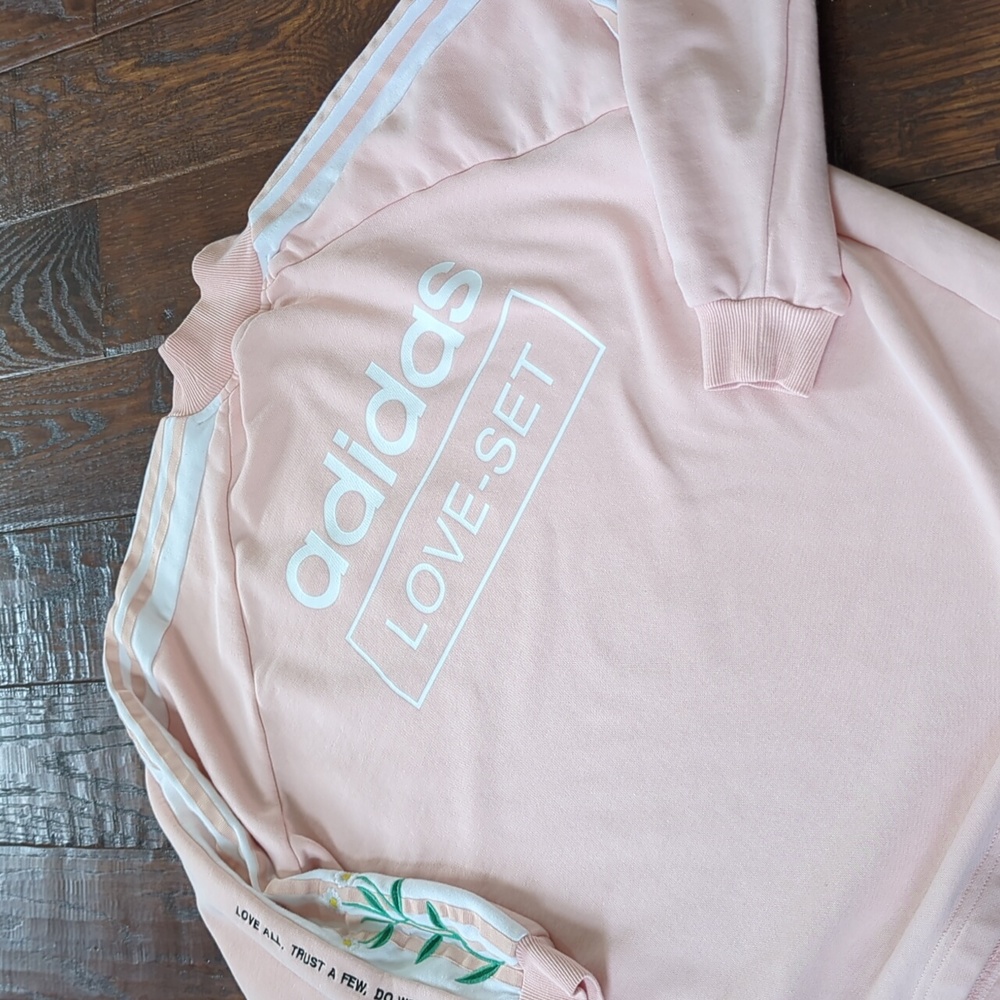 ADIDAS I Pink Turtle Neck LOVE-SET Sweatshirt w/ Embroidered Flowers & Quote, XS - Picture 6 of 15